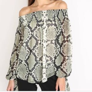 Olivaceous Snake Print Off the Shoulder Top